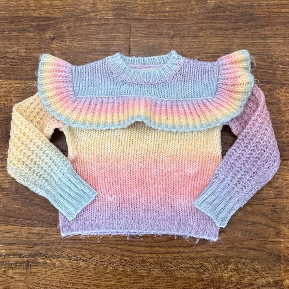 Hannah Banana rainbow tie dye ruffle pullover sweater